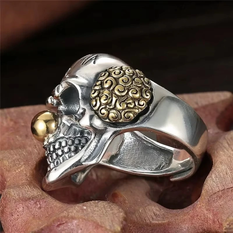 Huajie Men's Two Tone Clown Skull Rings Personality Punk Bike Style  Halloween Fashion Gift Ring Accessories Trend