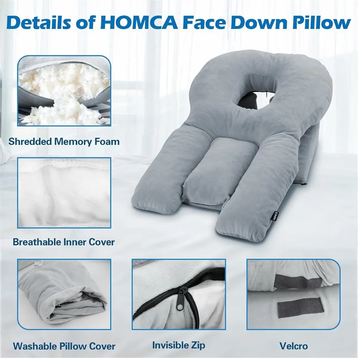 newA10R Prone Positioning Pillow for Eye Surgery Recovery, Adjustable Face Down Support Cushion with Breathable Design