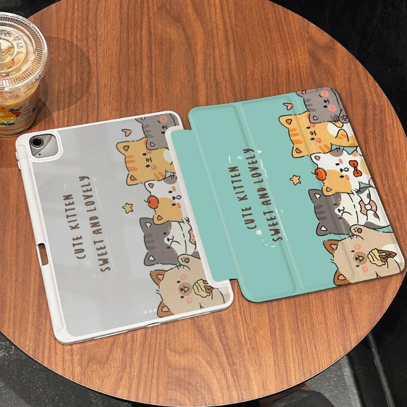Cute Kitten Simple Tri-fold Funda per IPad 10.2 8th 9th Gen Air 4/5 10.9 Pro 11 2nd 3rd 4th Ipad Mini6 8.3 2018 9.7 5/6th Case