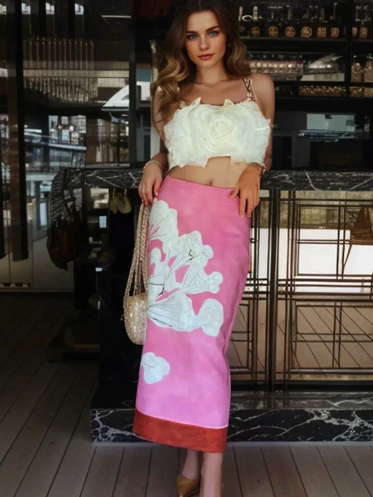 New 2024 Summer Female Chic Print Skirts Mid-Waist Zipper A-Line Woman Skirts Wild Causal Women's Straight Vintage Skirt Y2k