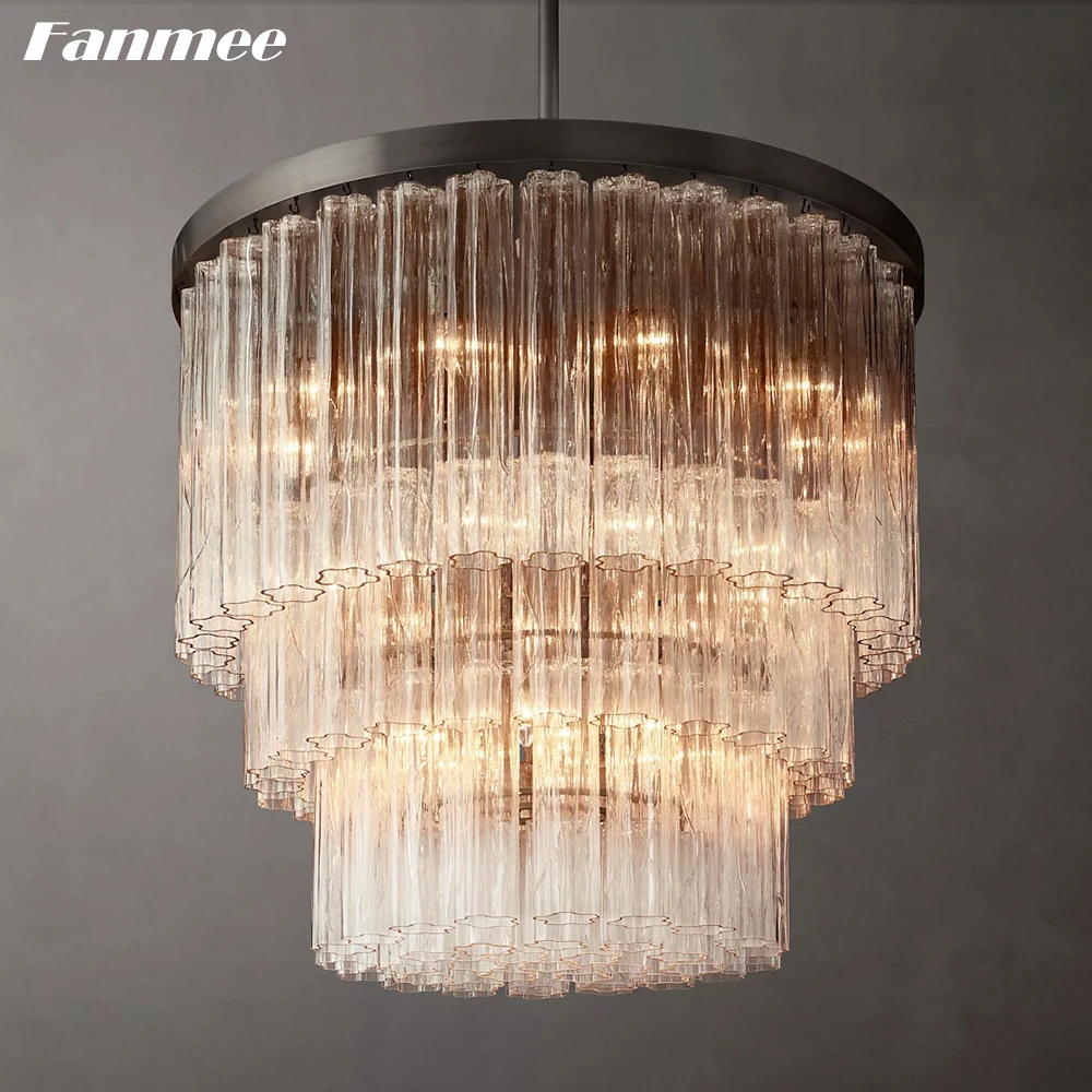 Modern Black Chandelier Lighting for Living Room Three Tiers Glass Cielo Round Chandelier Luxury Bedroom Hanging Light Fixture