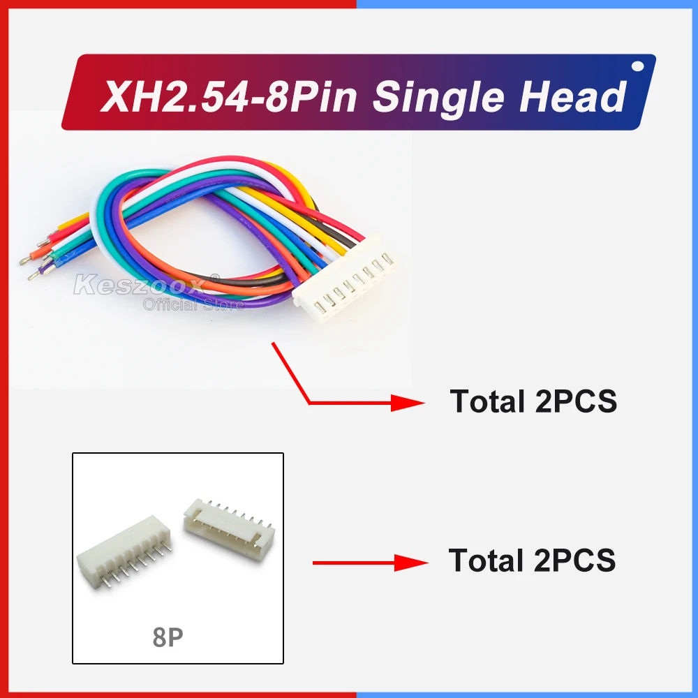 

Keszoox 1007 22AWG copper Wire JST XH2.54mm Wire Cable Connector 8Pin 10/20/25/30/40/50cm Length Male Female Socket Terminal