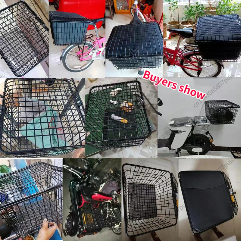 All-metal Solid Oversized Bicycle Basket Electric Vehicle Basket Black Rear Basket 45cm Bicycle with Cover Large Basket