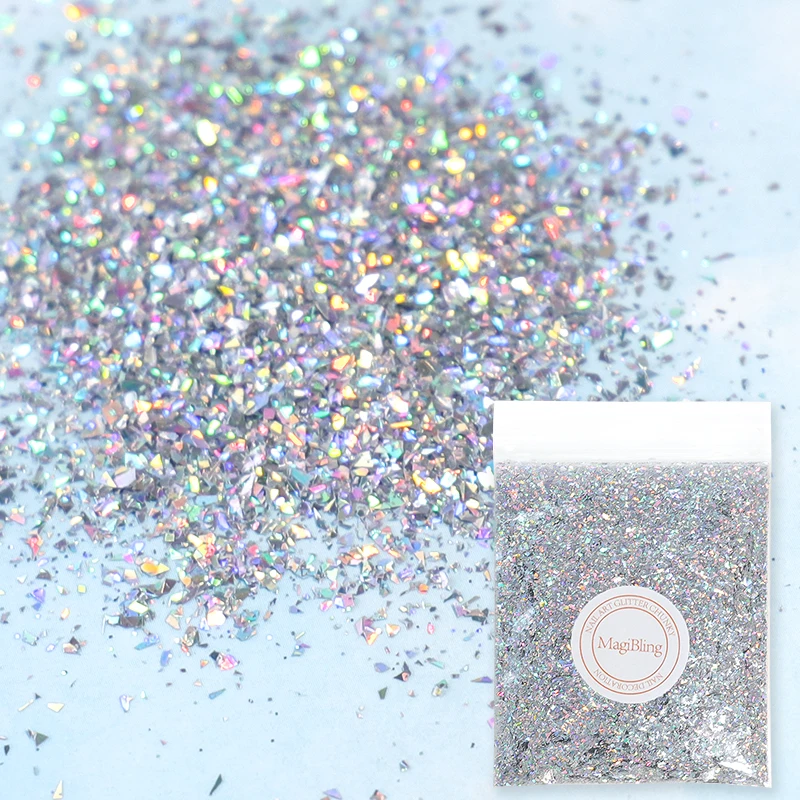 Laser Silver Iridescent Nail Glitter Pink Color Shiny Mermaid Sequins Mirror Irregular Slices Flakes Paillettes Nails Decoration