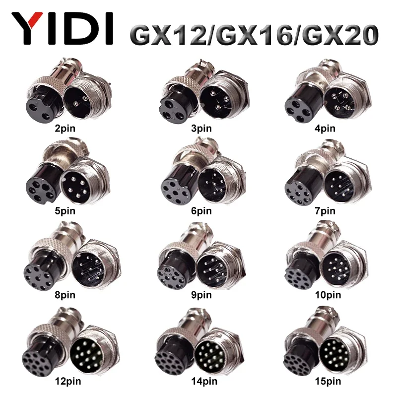 3/5 Sets GX12 GX16 GX20 Air Connector Male+Female 2 3 4 5 6 7 8 9 10 12 Cores 12/16/20mm Circular Aviation Socket Plug Connector