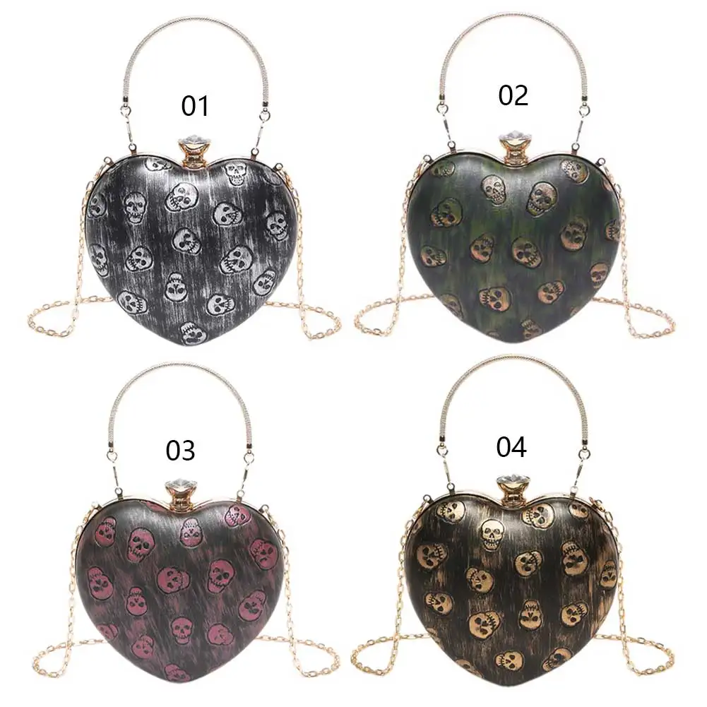 الاكريليك شكل قلب الهيكل العظمي مساء مخلب المحفظة القابلة للإزالة سلسلة حزام حقيبة كتف الموضة الجمجمة حقيبة صغيرة حقيبة المتشرد شيك