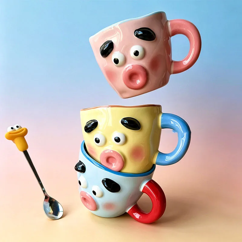 Nordische Abstrakte Menschliches Gesicht Keramik-Tasse Ornamente Wohnzimmer Küche Esstisch Milchbecher Wasser-Kaffeetasse Kunsthandwerk Geburtstagsgeschenk