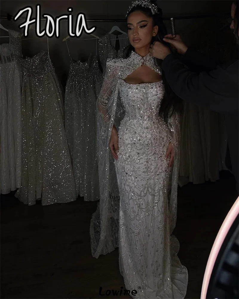 

Luxury Long Cap Sleeve Dubai Evening Dress Full Beaded Handmade Pearls Wedding Party Night Gowns Kleider Für Besondere Anlässe