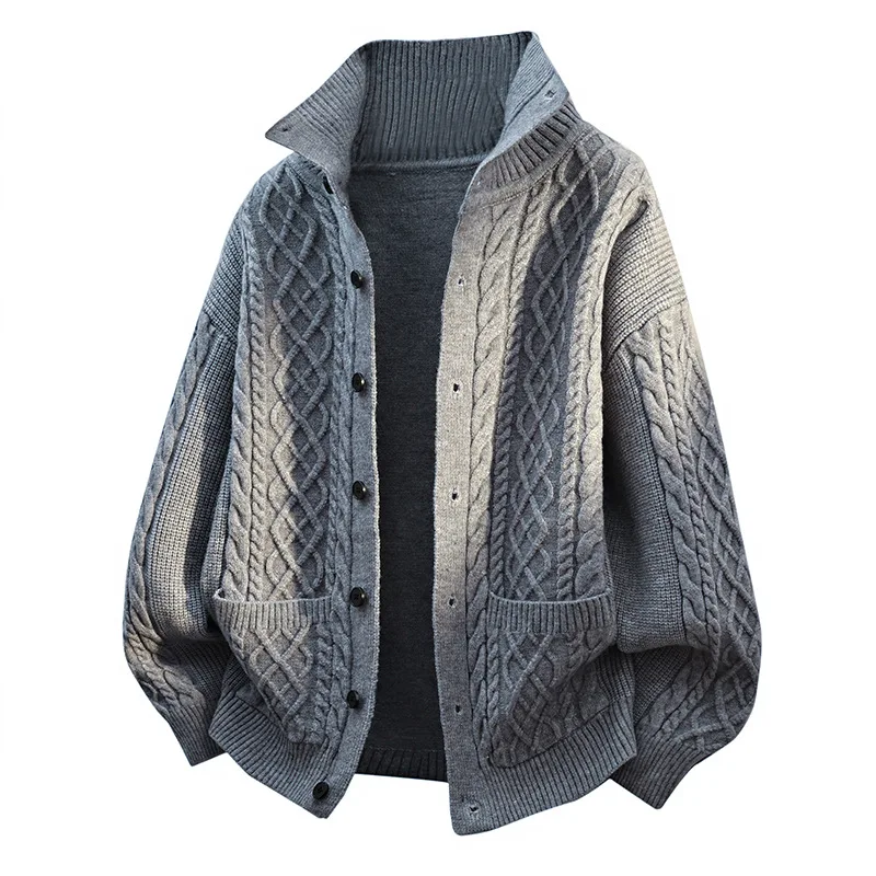 جديد ربيع الرجال الوقوف طوق بالأزرار أبلى Sweatercoats جودة الذكور الأعمال عارضة تريكو بالأزرار البلوزات فضفاضة 4XL