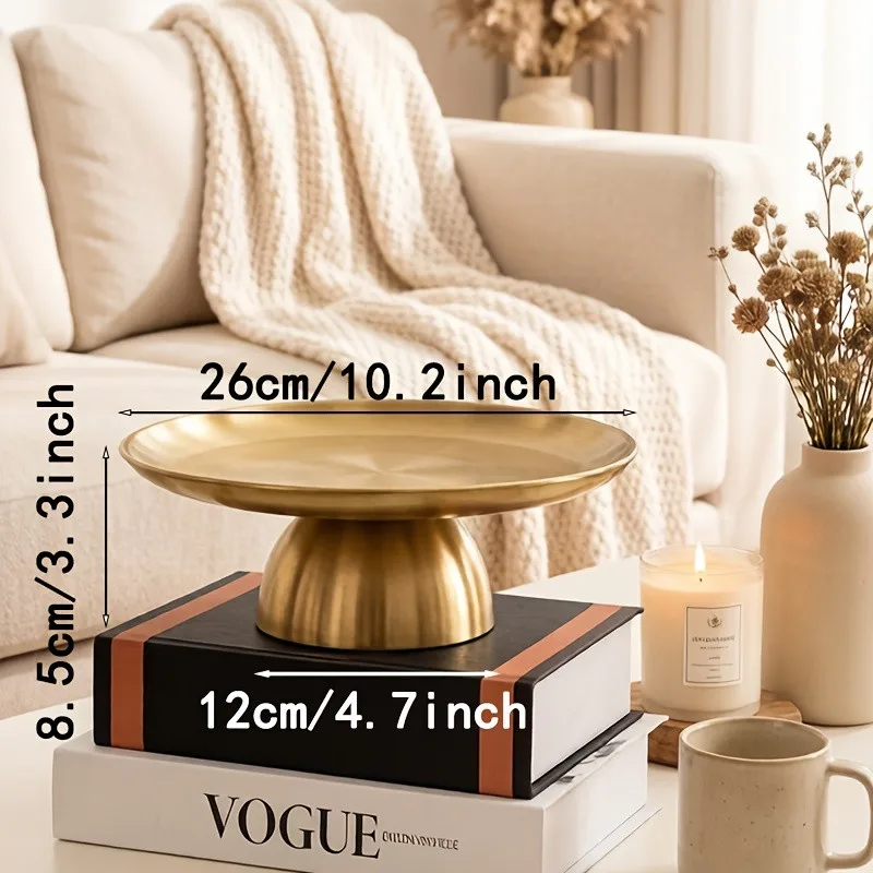 Round Metal Decorative Pedestal Tray for Coffee Table, Centerpiece Display Stand for Candles, Vase, Bathroom Counter, Entryway