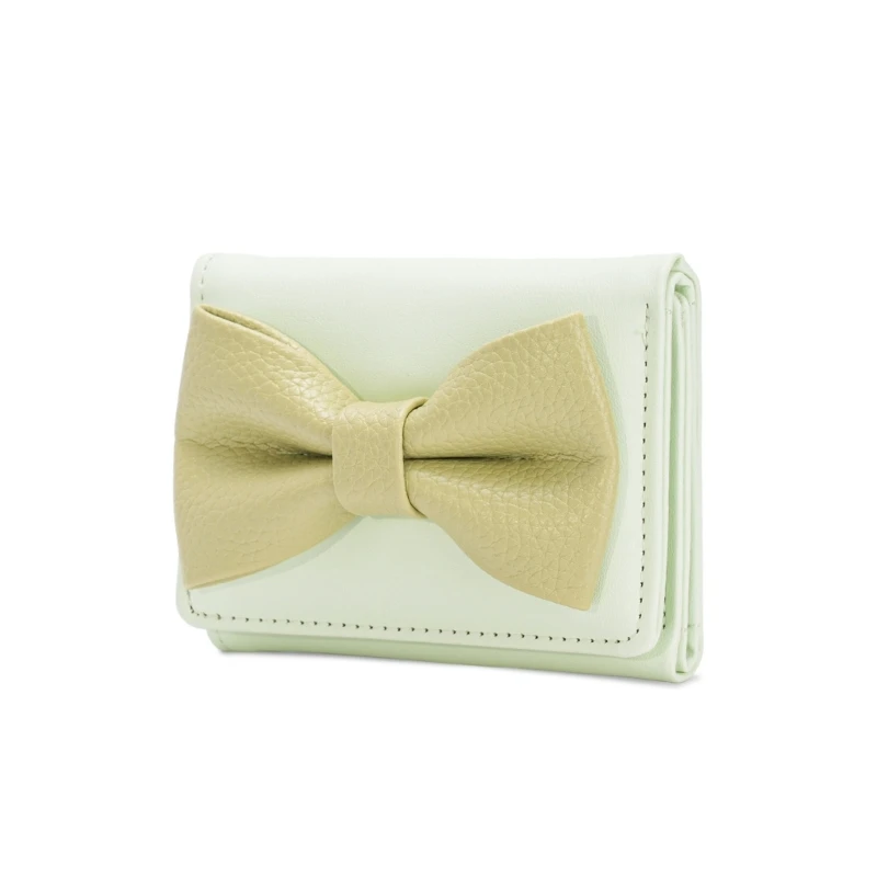 

E8FB Stylish Bows Short Purse PU Leather Coin Purse Trifold Wallet with Card Holder