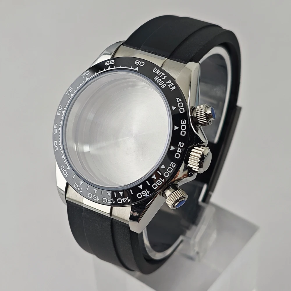 39.3mm Case Slivey / Gold Stainless Steel case fit VK63 VK63A movement Case Sapphire Crystal Glass case 20mm strap Watch Box