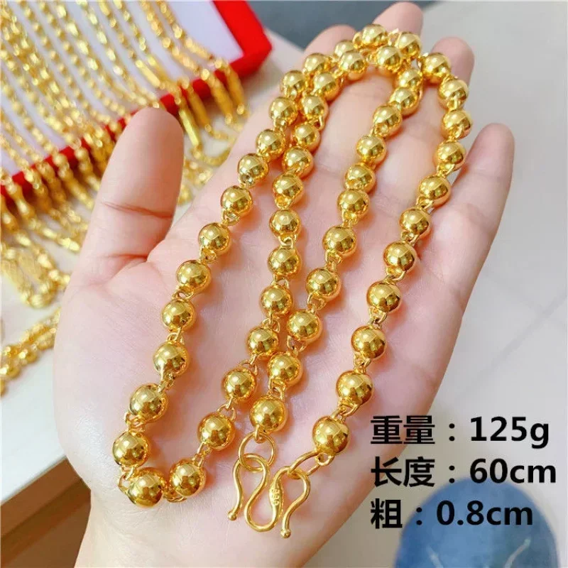 24K Gold Necklace Ball Chain AU999 Internet Celebrity Domineering Transfer Jewelry for Men And Women Boss Chain