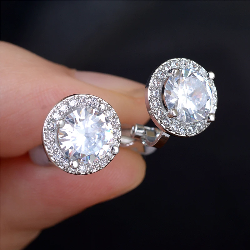 8MM,10MM Cubic Zirconia Crystal Clip On Earrings Round Non-Pierced Earrings For Women Girls