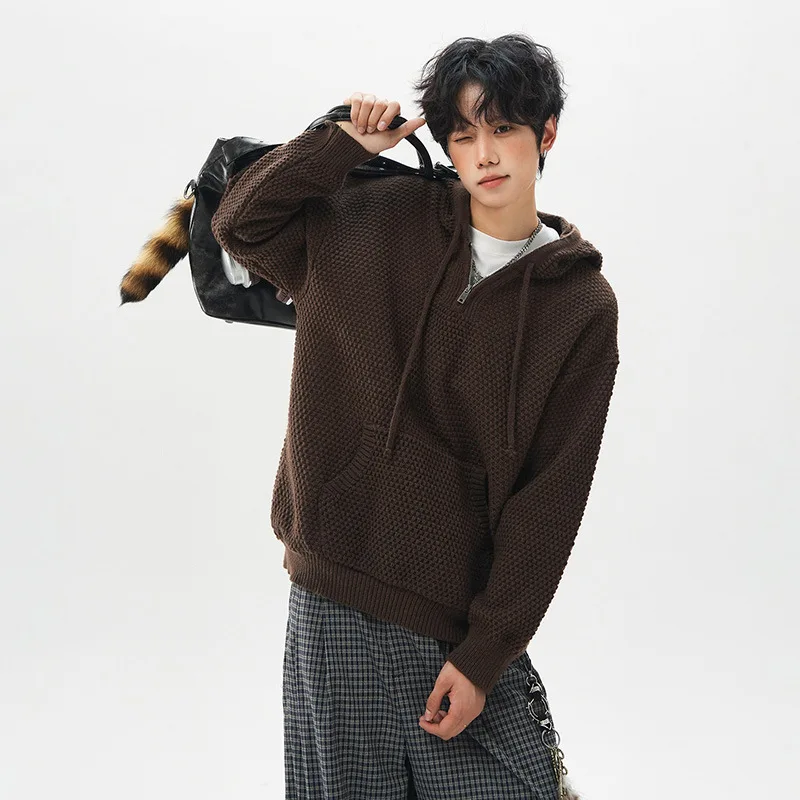 오버사이즈 니트 후드티 라운드 넥 풀오버 스웨트셔츠 젊은 감각의 프린트 디자인 편안한 긴 소매 따뜻한 겨울 상의