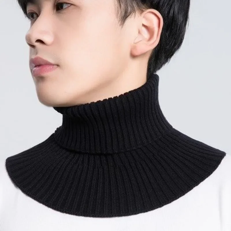 Men Knitted Fake Collar Scarf Ribbed Elastic False Collar Winter Warm Cycling Windproof Collar Ruffles Detachable Wrap Scarf