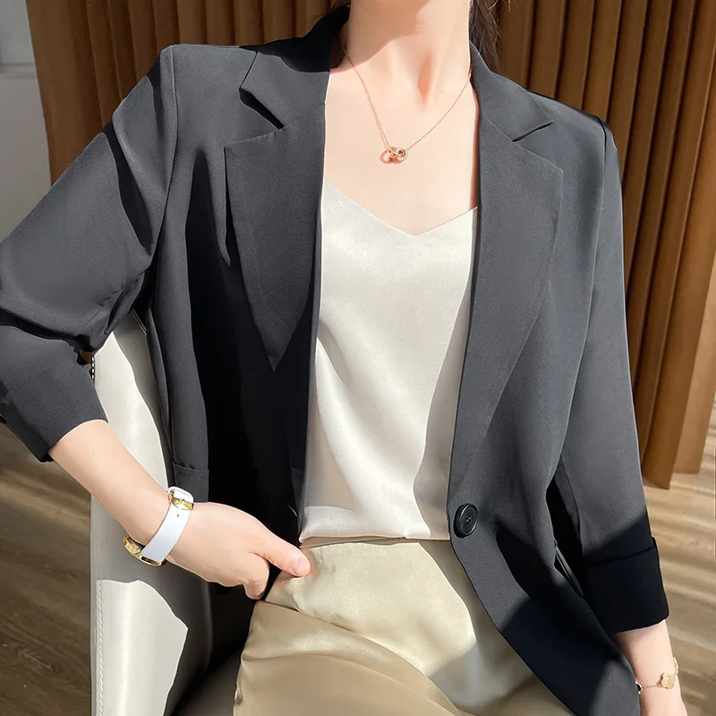 ชุดลำลองผู้หญิง แจ็คเก็ต 2023 ฤดูร้อน รุ่นใหม่ ทรงหลวม ป้องกันแสงแดด ความยาวปานกลาง สไตล์เกาหลี ฤดูใบไม้ผลิ ฤดูร้อน เสื้อคลุมเปิดหน้า
