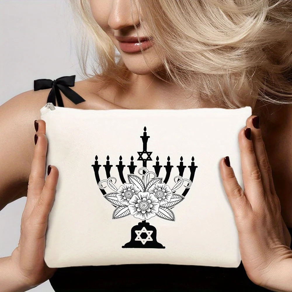 

Стильная косметичка в стиле Ханука, холщовая сумка на молнии, женская косметичка, портативный органайзер для туалетных принадлежностей, паспортов и удостоверений личности