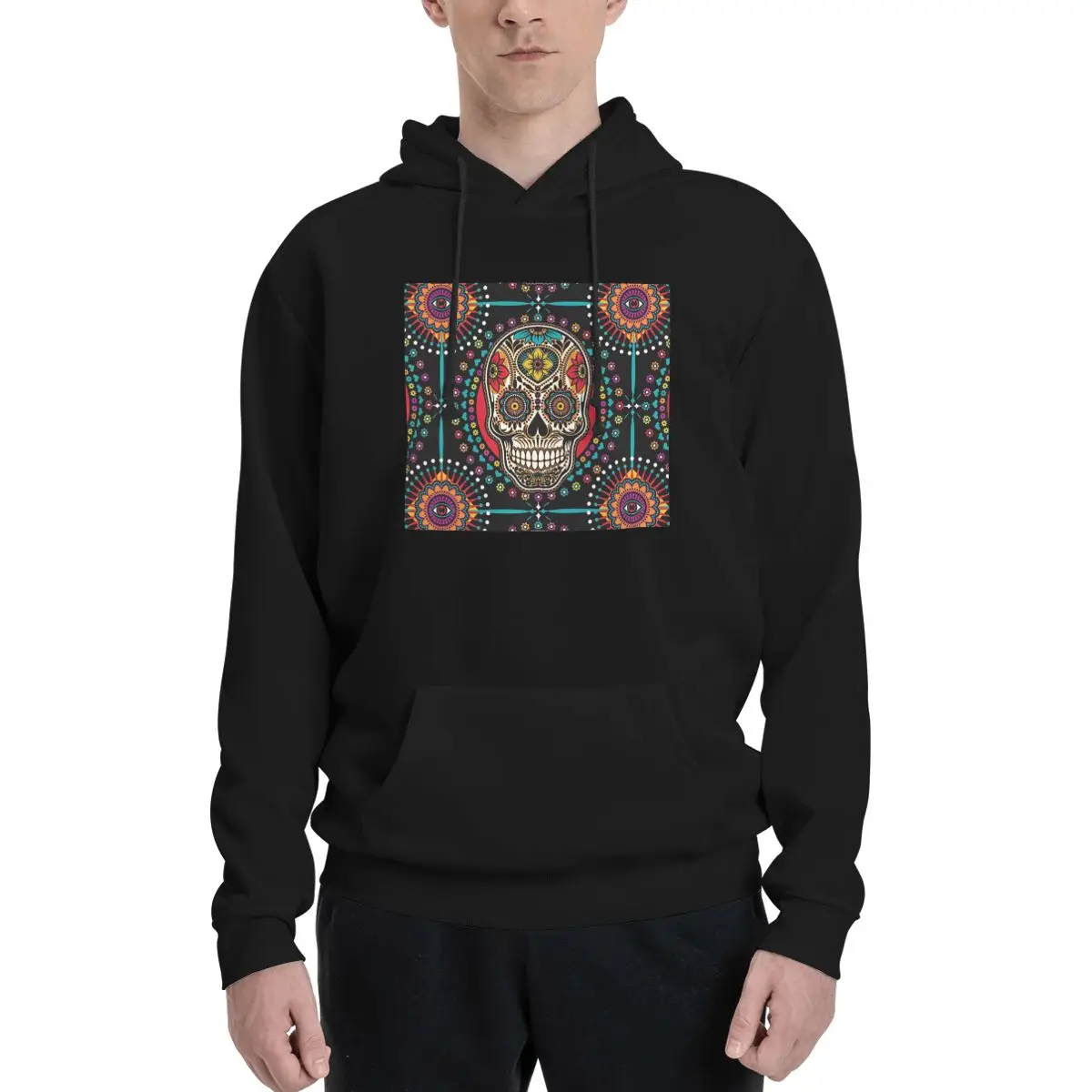 Muertos Day Of The Dead Hoodie For Men Women Pullover Long Sleeve Sweatshirts Drawstring Hooded Shirt with Kanga Pocket