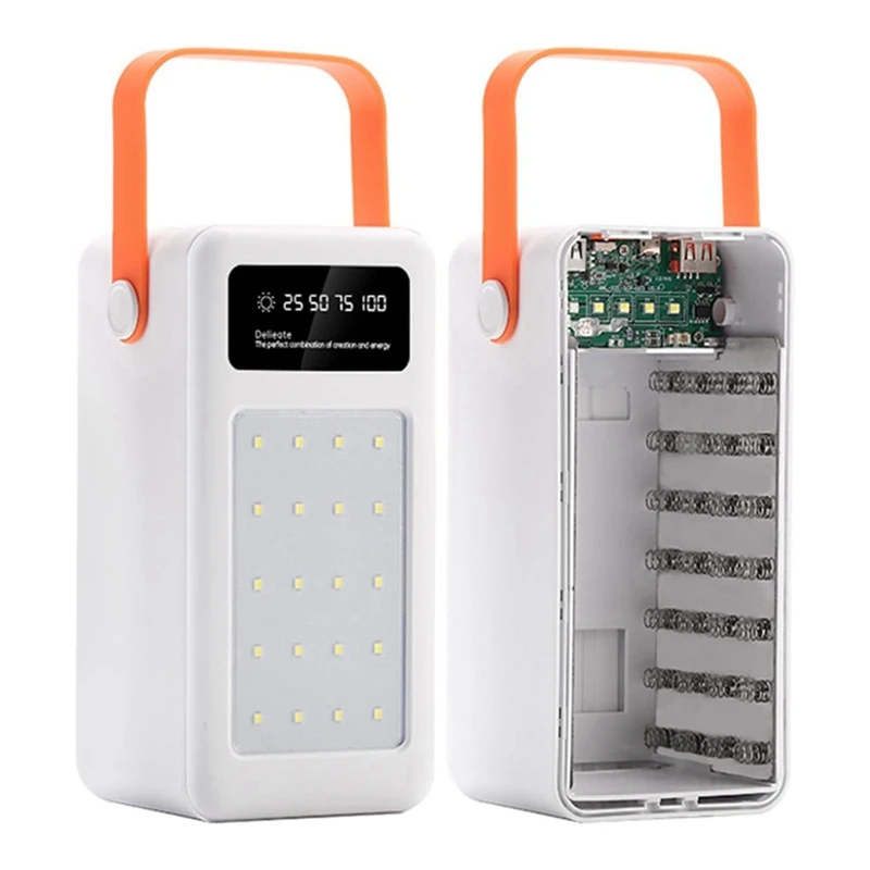 เคสใส่แบตเตอรี่18650 35ช่องพร้อมไฟฉาย LED สำหรับผจญภัยกลางแจ้งที่ชาร์จ USB QC3.0 22.5วัตต์ (ไม่มีแบตเตอรี่)