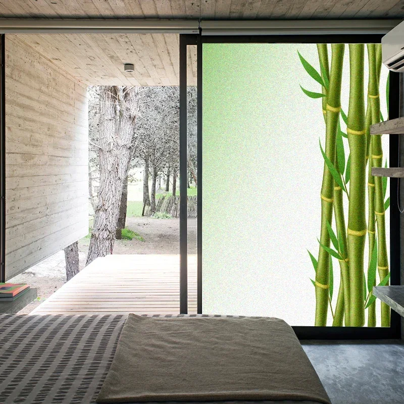 Bamboo Pattern Window Film Privacy Static Clings Decorative Sun Blocking Non-Adhesive Anti-UV Glass Stickers for Home