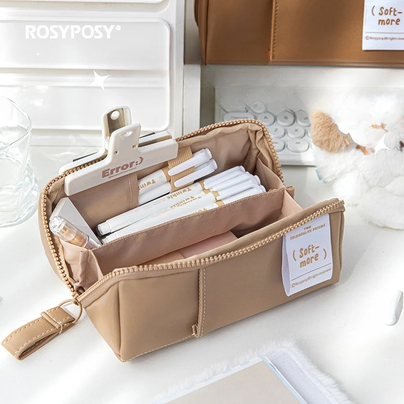 

Коричневый пенал Maillard в стиле INS: простой, вместительный, из искусственной кожи, на молнии, с геометрическим дизайном кофейного цвета, органайзер для студентов