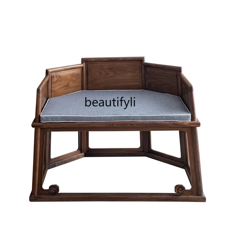

Solid wood meditation black walnut chair new Chinese old elm tea room throne master cross-legged meditation chair