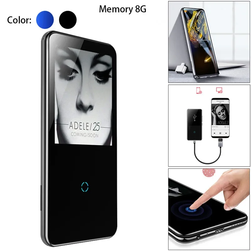 8GB MP 3 Player Walkman Lossless Recorder FM Radio Video Movie Thin MP4 Music Player with Storage, 2.4 Inch Touch Screen Players