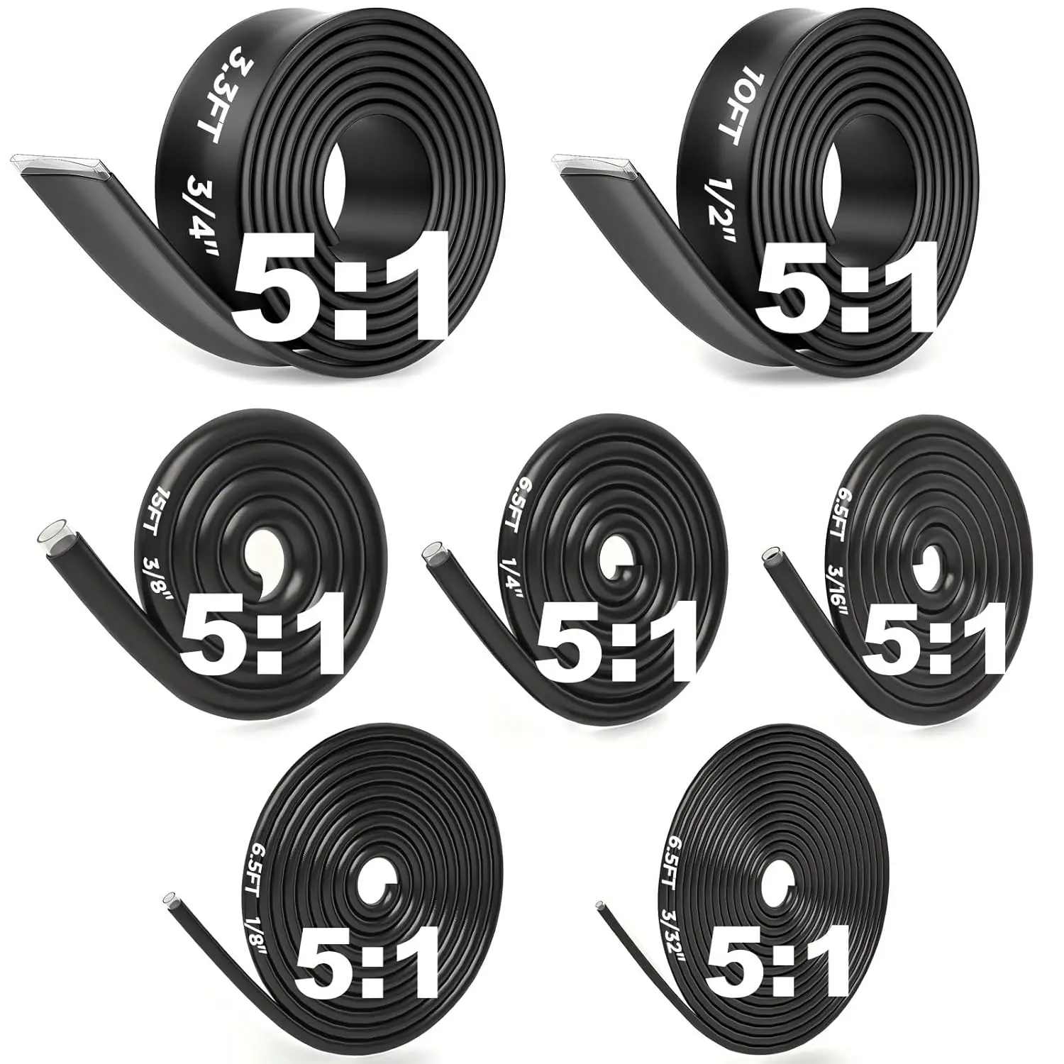 5:1 Heat Shrink Tubing Roll Kit, 5:1 Adhesive Lined, 7 Diameters, Total 54 Ft Marine Grade Dual Wall, Waterproof Electrical Wire