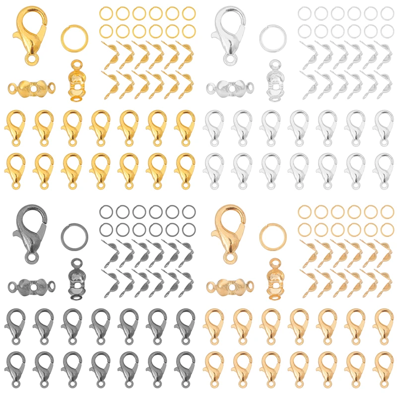 

80Pc Lobster Clasp Jump Rings Connector Clasp Crimp End For Bracelet Necklace Chains DIY Jewelry Making Findings Set Accessories