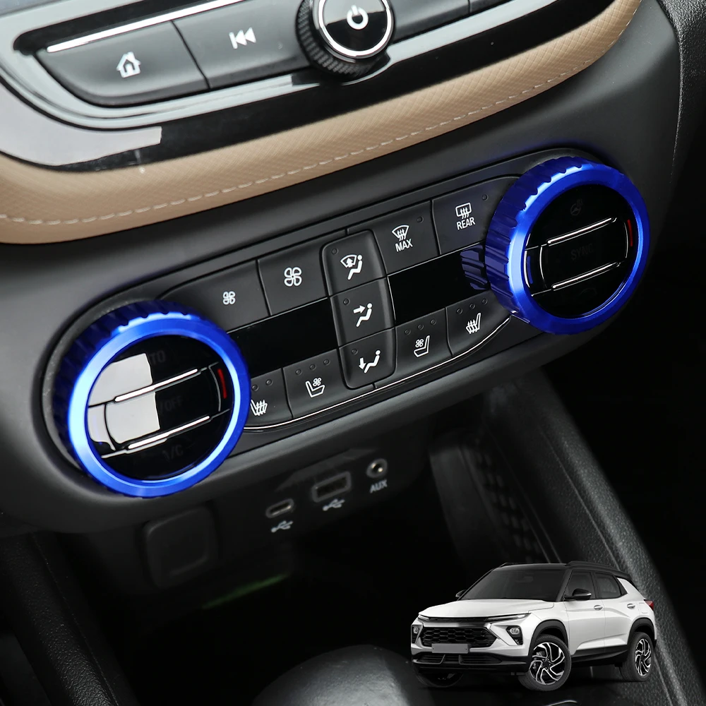 2 pièces pour Chevrolet Trailblazer 2021-2025, couvercle de bouton de réglage du climatiseur central, accessoires intérieurs en aluminium