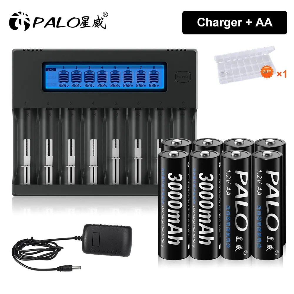 

AA Battery Rechargeable 1.2V 3000mAh Ni-MH 2A Battery with Multi-functional Smart Charger for 1.2V Ni-MH/3.7V Li-ion Battery