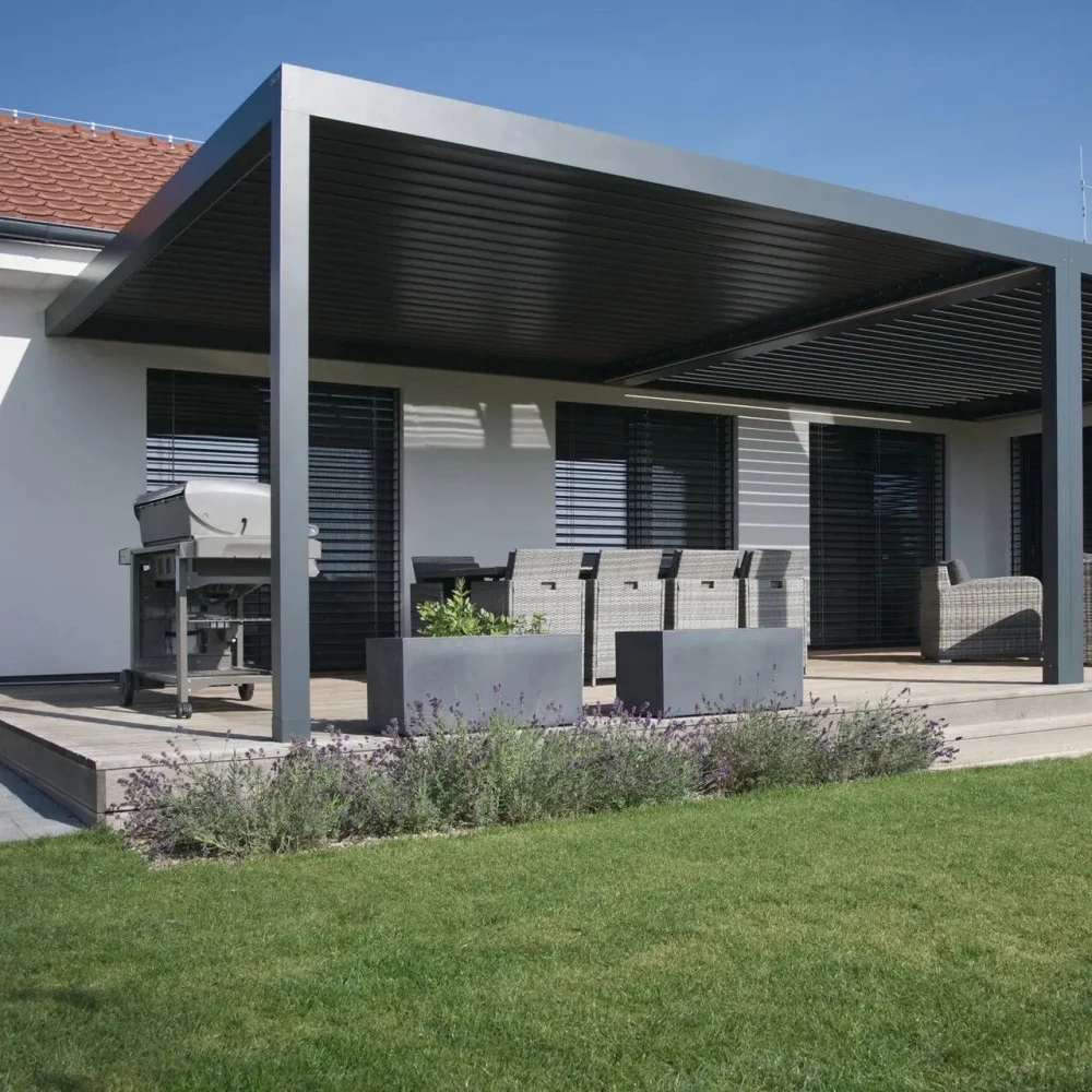 Aluminum Canopy Pergola Louver Roof Motorized Outdoor Garden Waterproof Pavilionpromote sales