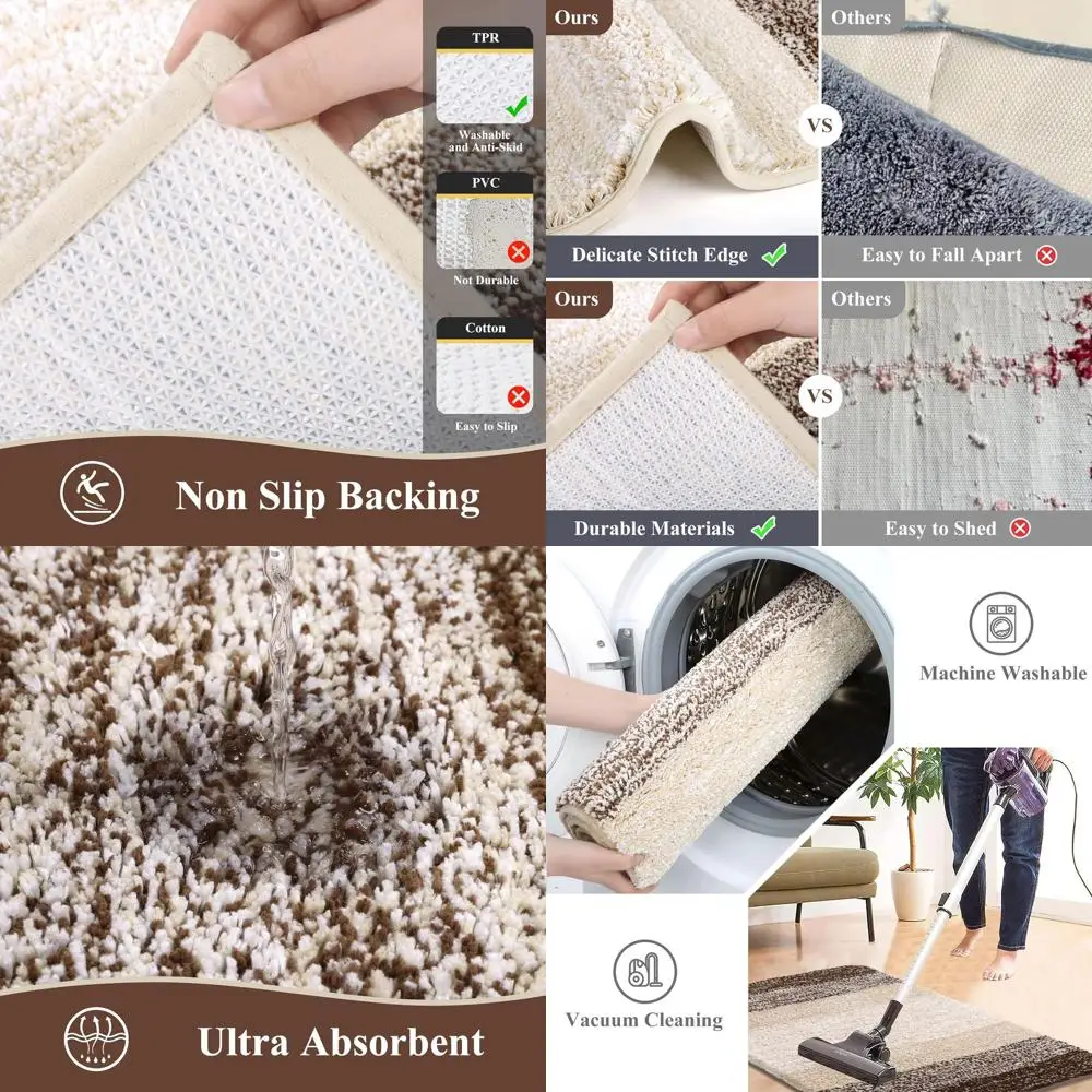 

5-Piece Non-Slip Shaggy Bath Rug Set, Plush Microfiber Absorbent Washable Mats for Shower and Tub (18x26, 20x32, 20x47, 20x24, L