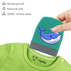 Sello de nombre de ballena azul para niños, sello personalizado para el nombre del estudiante, ropa de jardín de infantes, pegatina impermeable, no se lavará