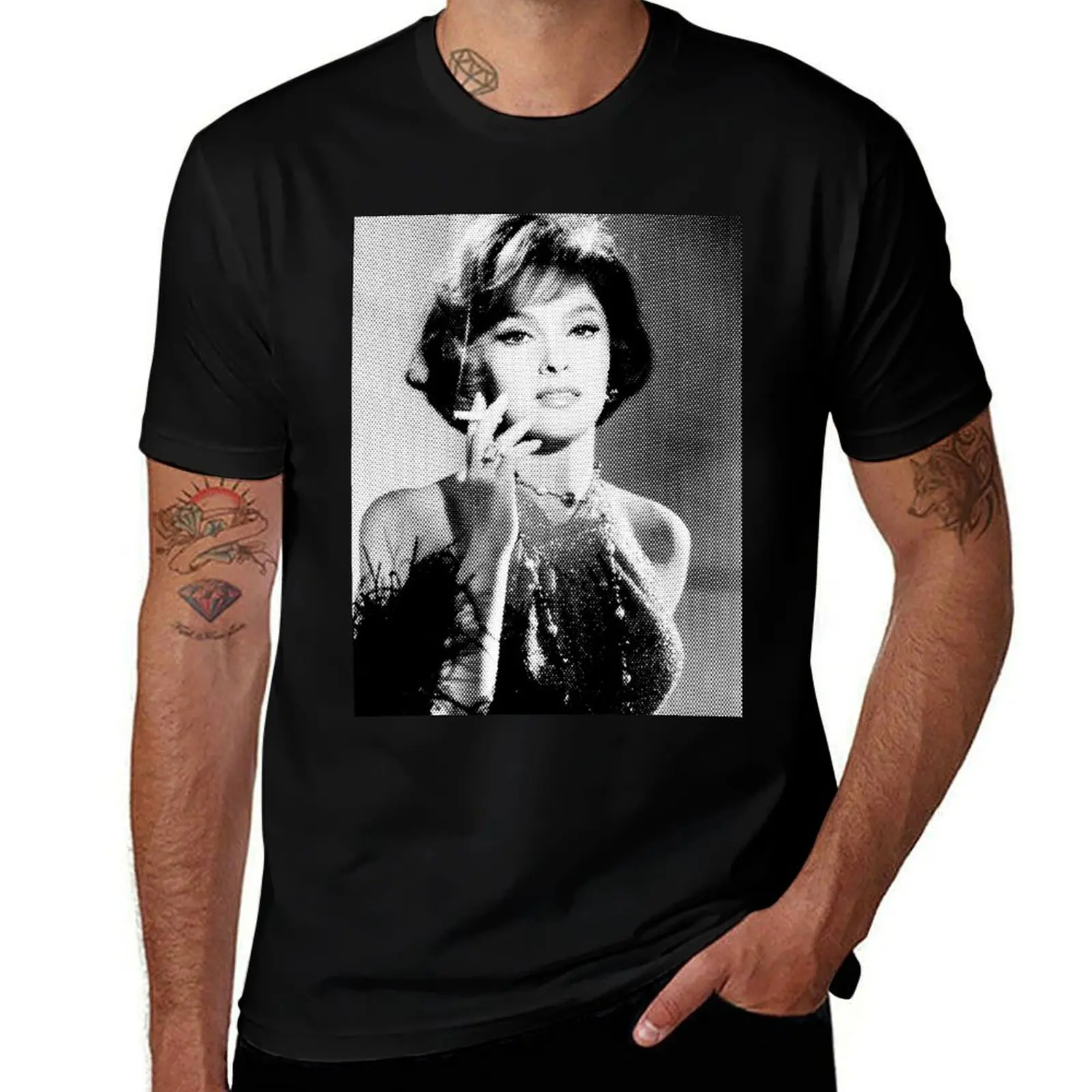 

Gina Lollobrigida Black & White Dot Painting T-Shirt cotton graphic tees new edition summer top mens vintage t shirts