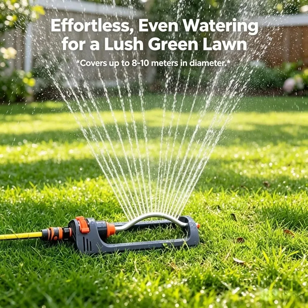 Brass Nozzle Oscillating Lawn Sprinkler 19 Hole Covers 8 10 Meters For Garden Patio Lawn Includes Cleaning Needle Tool