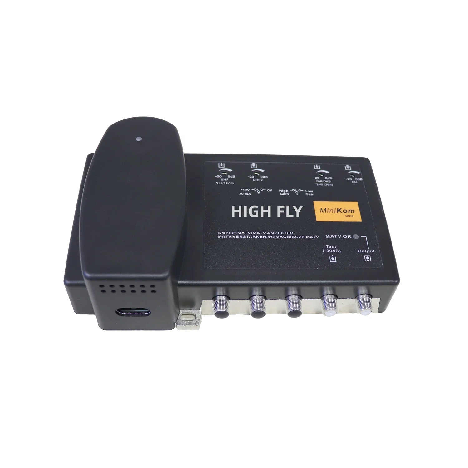 Highfly 539201 STA-T31 4 inputs FM-BIII/DAB-UHF-UHF MiniKom F broadband CATV multiband antenna amplifier