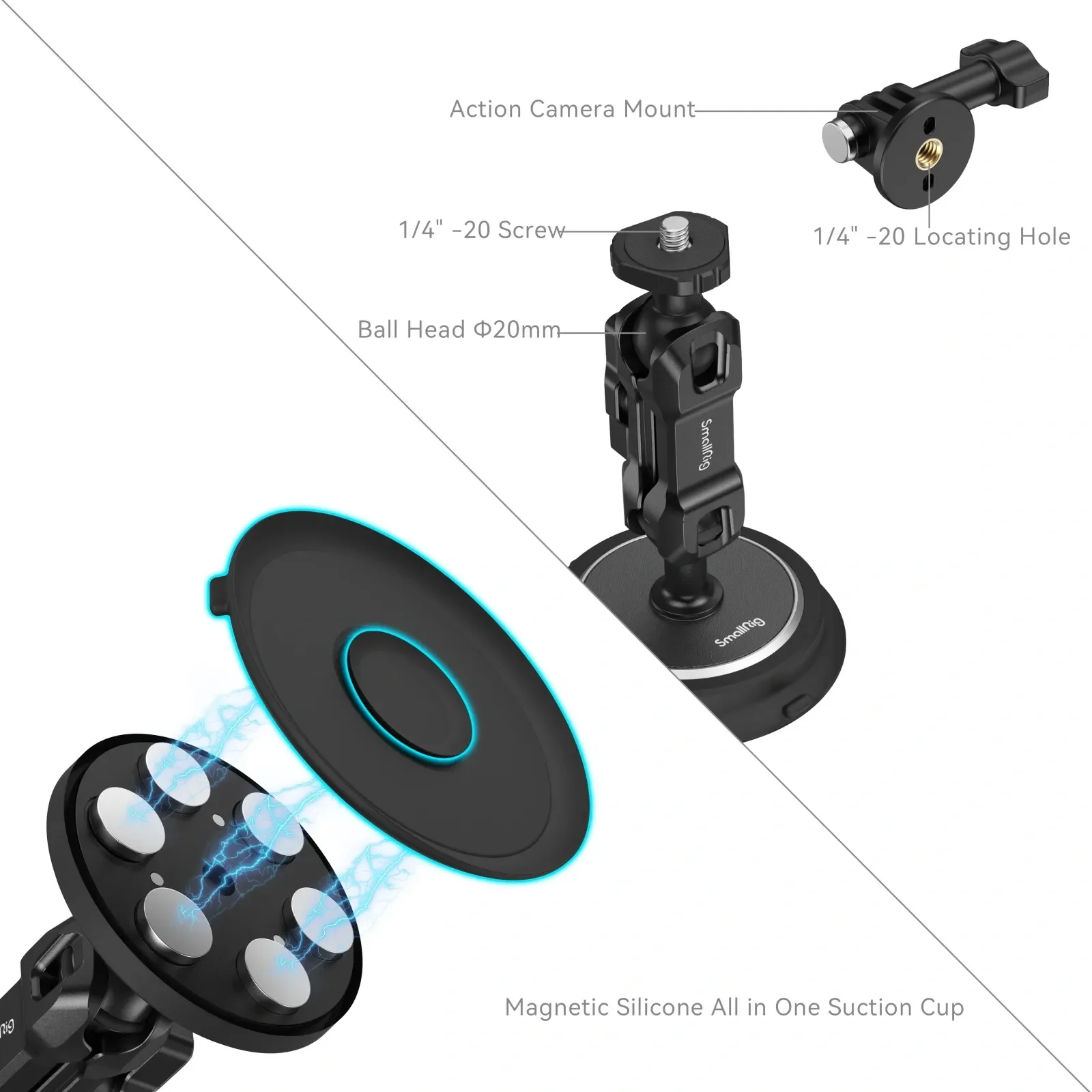 Imagem -02 - Smallrig Magic Arm Magnetic Suction Cup Mount Support Kit Gopro Insta360 Câmeras de Ação 4466 4467