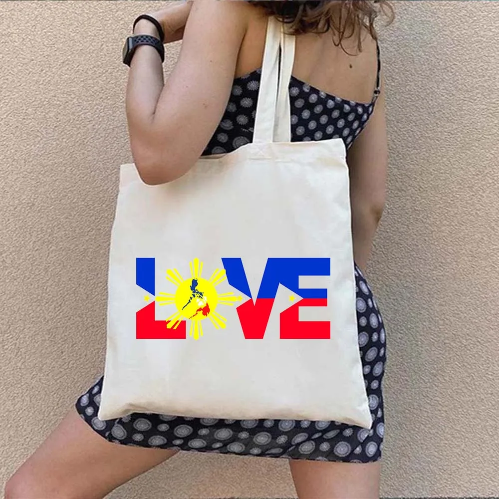 Love Heart Philippines Country Flag Map Coat of arms Travel Souvenir Butterfly Landmark Shopper Canvas Tote Bag Shopping Handbag