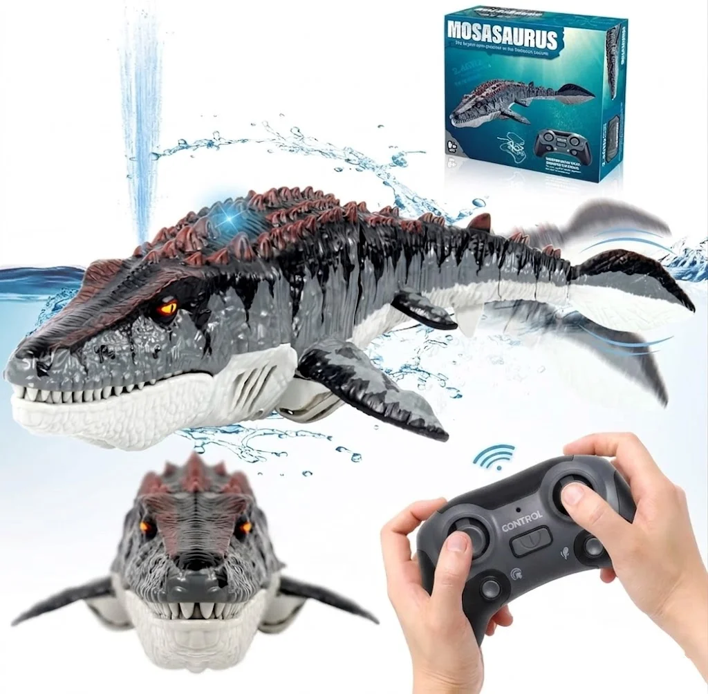 rcモササウルス恐竜ボートおもちゃ-24ghzリモコン式-水スプレー機能付き-プール・お風呂・湖・屋外水遊び用-子供-男の子向けおもちゃ-ギフト