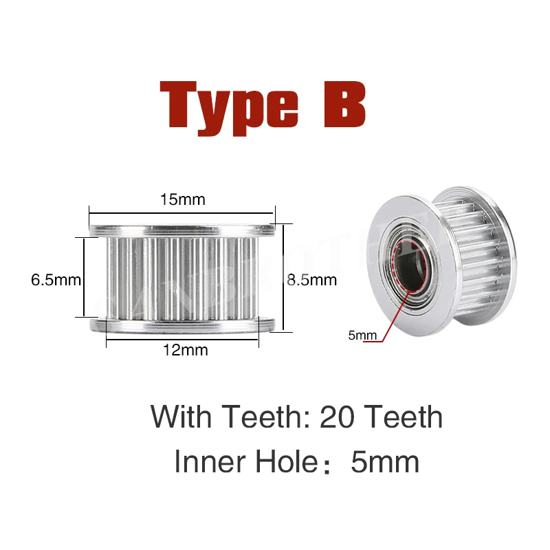 1 pz 20 T 8.5mm 12mm altezza GT2 folle 20 denti foro ruota 5mm per cancelli a bassa vibrazione ad alta corrispondenza 6mm 10mm 2GT cinghia dentata