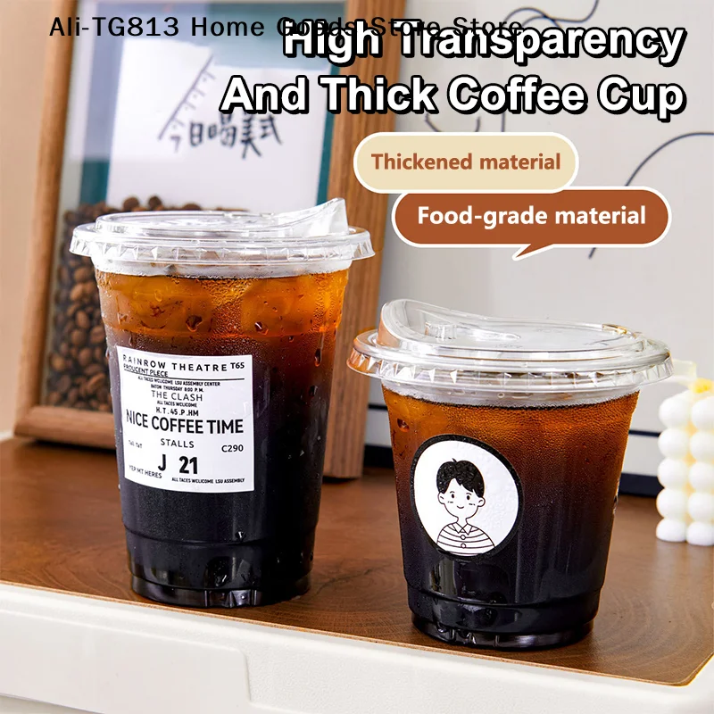 

[TG813]10PCS Clear Plastic Cup With Strawless Lids Disposable Cups For Iced Coffee Or Juice Party Smoothie Milkshake Cold Drinks