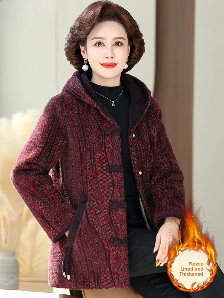 

Thiened Fce Cotton Jaet Outerwear for Middle-Aged And ly Women Winter Faionable Coat andmother Sle Autumn W...