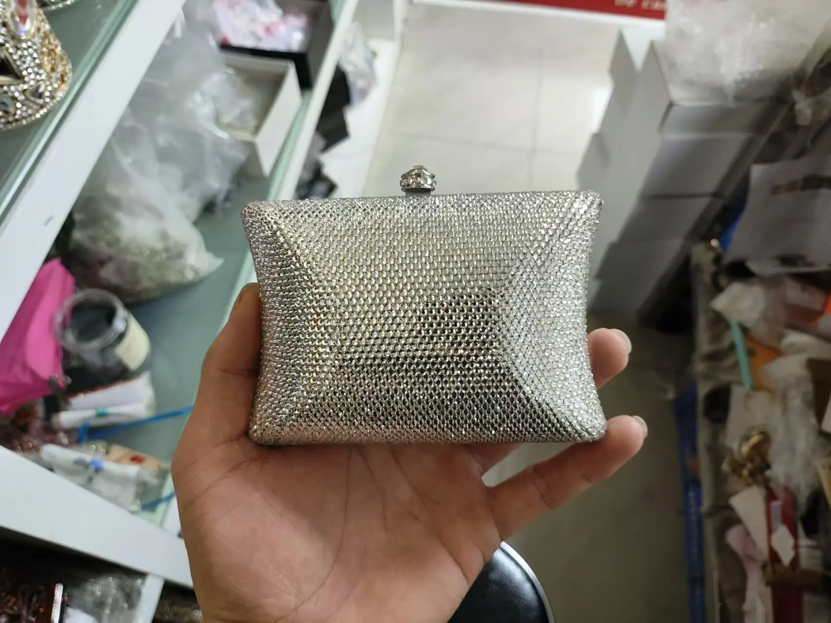 

XIYUAN BRAND women gift set box bag Luxury evening clutch bag crystal small silver plain purse bride banquet gold wallet handbag