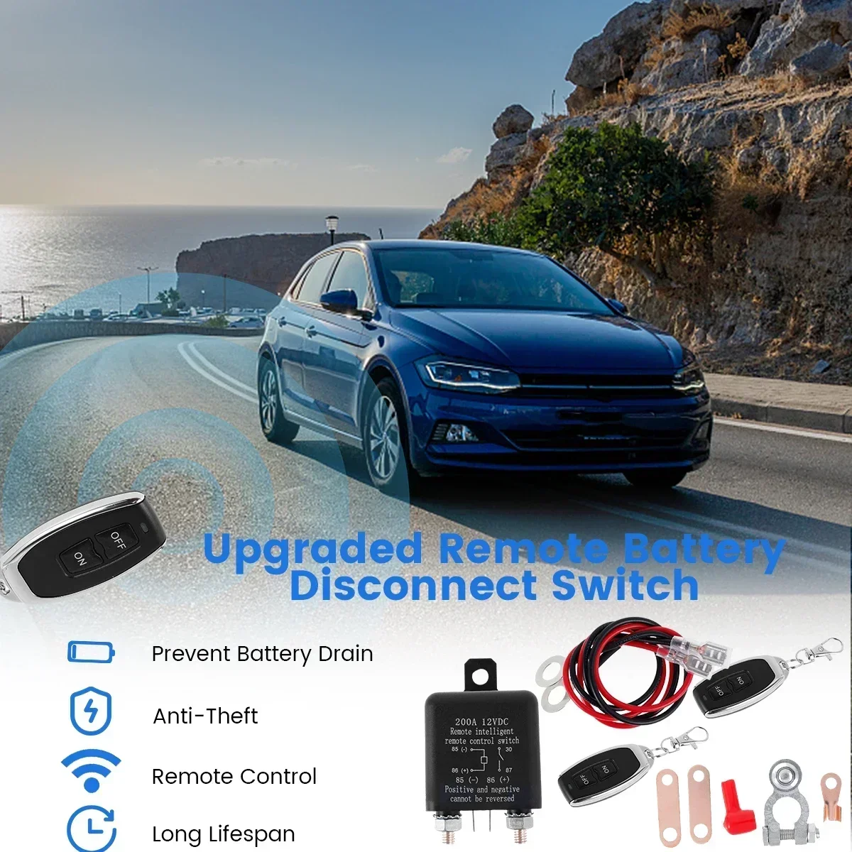 Battery Switch Relay 12V Remote Control Battery Disconnect Cut Off Isolator Switch Anti-Theft with Dual Remote Control Switch
