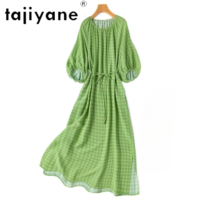 

TAJIYANE 100% Real Mulberry Silk Dress Woman Summer 2025 Party Long Dresses Elegant Green Dress Ladies Clothes платье женское
