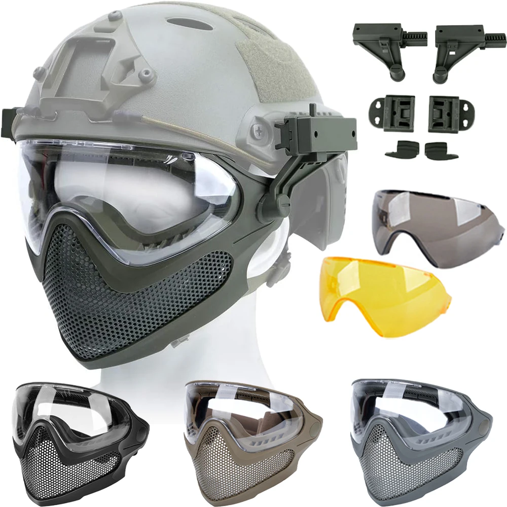 Máscara tática facial completa, óculos antiembaçante, lente de camada única, paintball, airsoft, cs, malha de tiro, máscara protetora de segurança, equipamento de caça