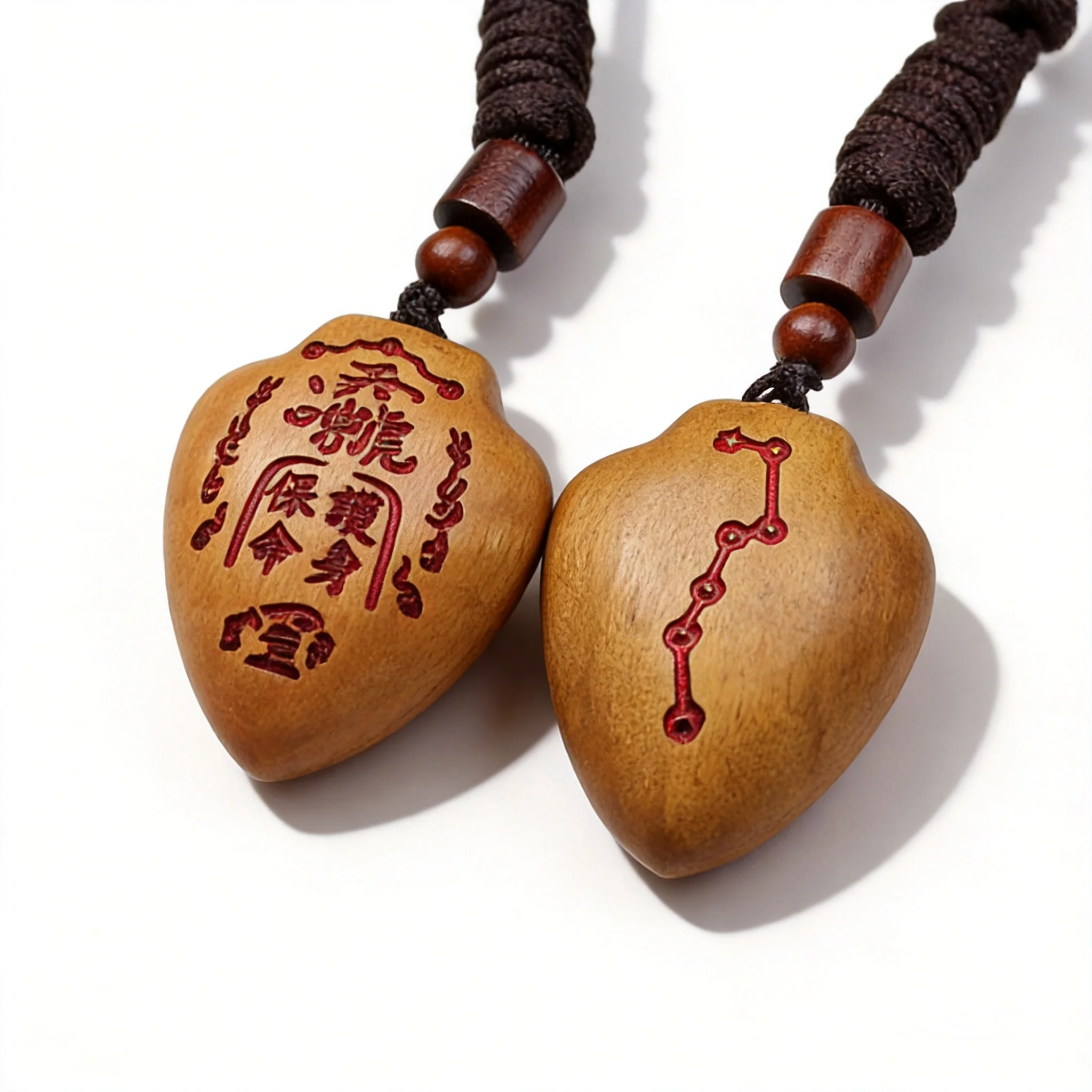 Chinese Style Thunder Struck Jujube Wood Dragon Tooth Pendant Hand Carved Lei Zu Talisman Big Dipper Lucky Blessing Good Fortune