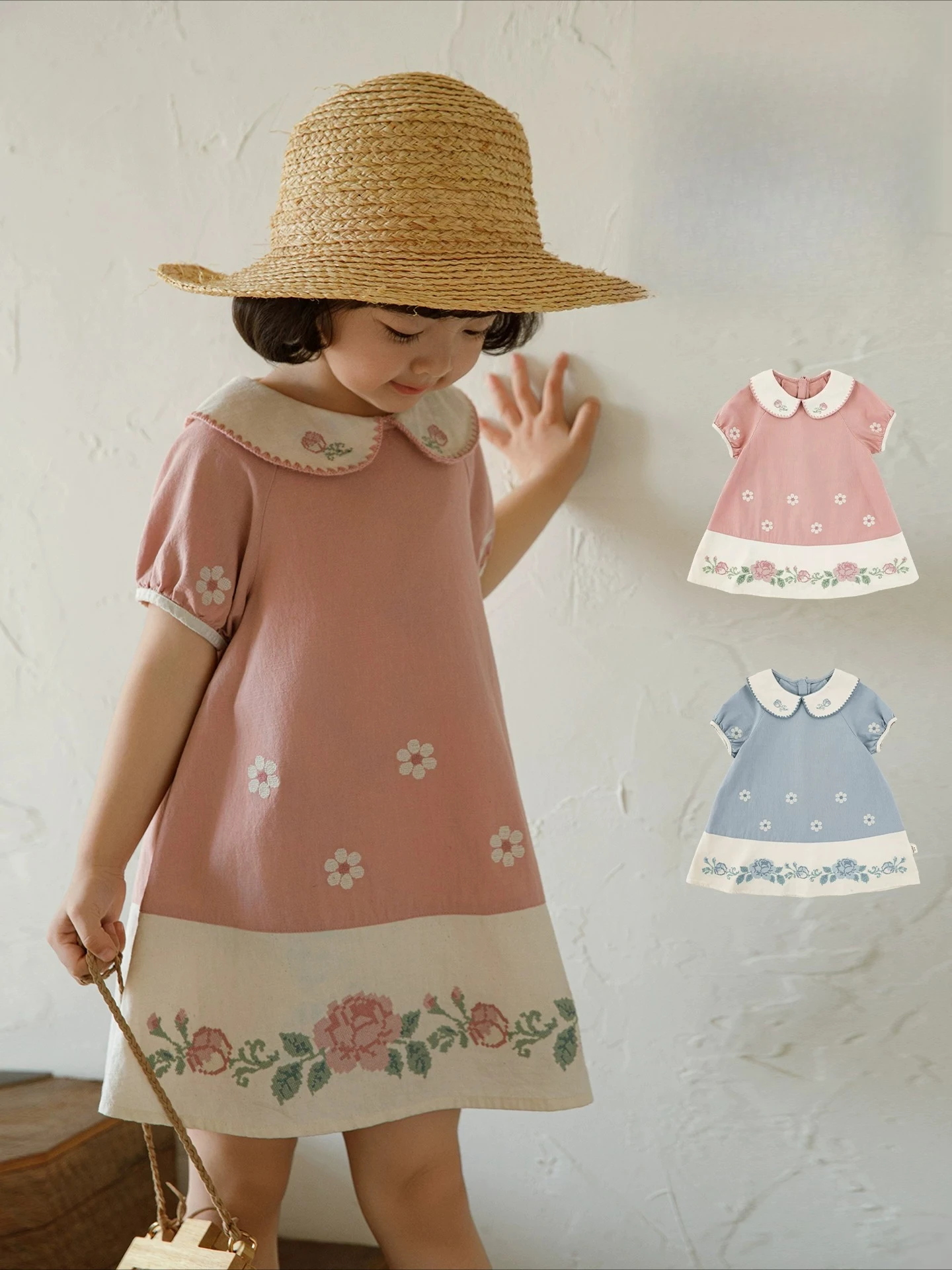 

2026 New Girls Summer Vintage Puff Sleeve Floral Dress Loose Breathable Cute Cool Casual Kids Sundress